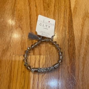 C.I.T.Y silver and clear beaded elastic bracelet NEW